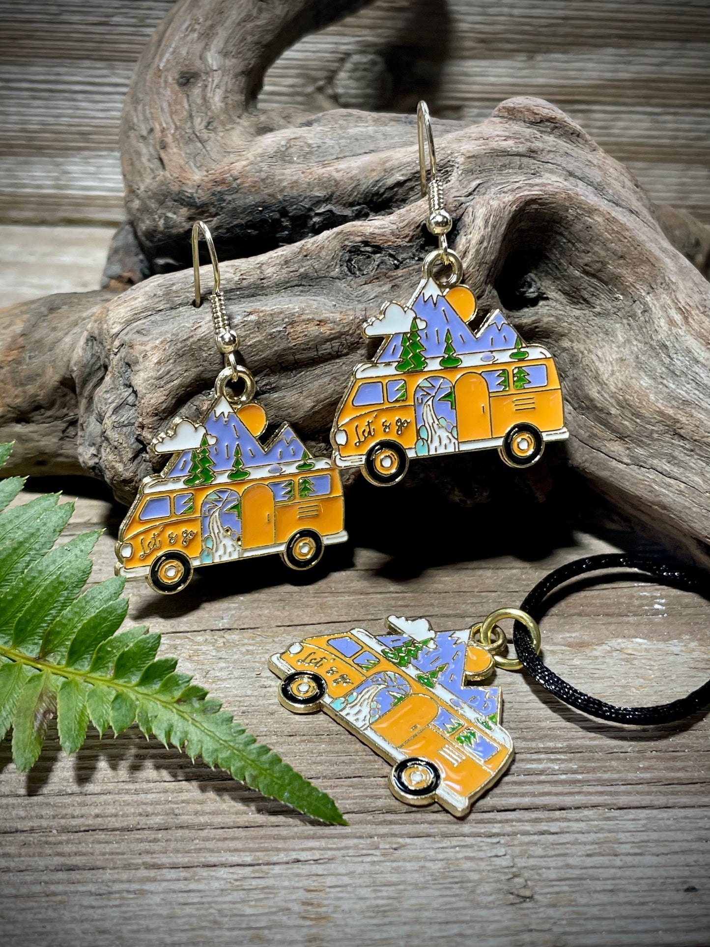 Hippy Bus Earrings Enamel Orange