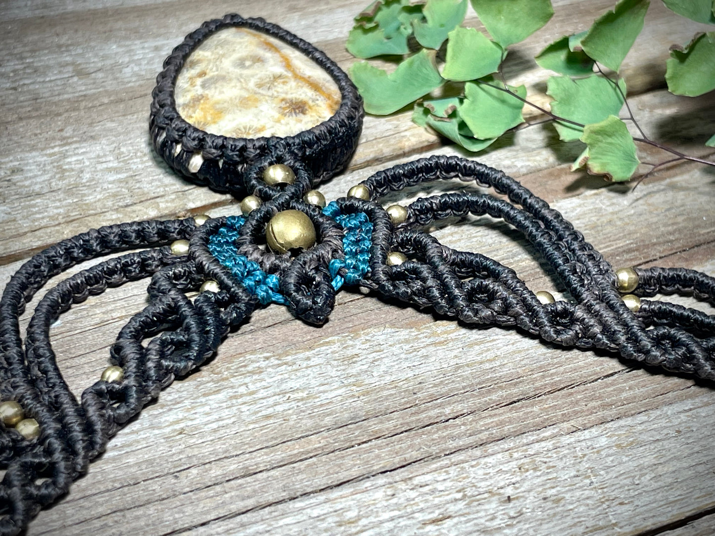 Fossilized Coral Brown Macrame Necklace