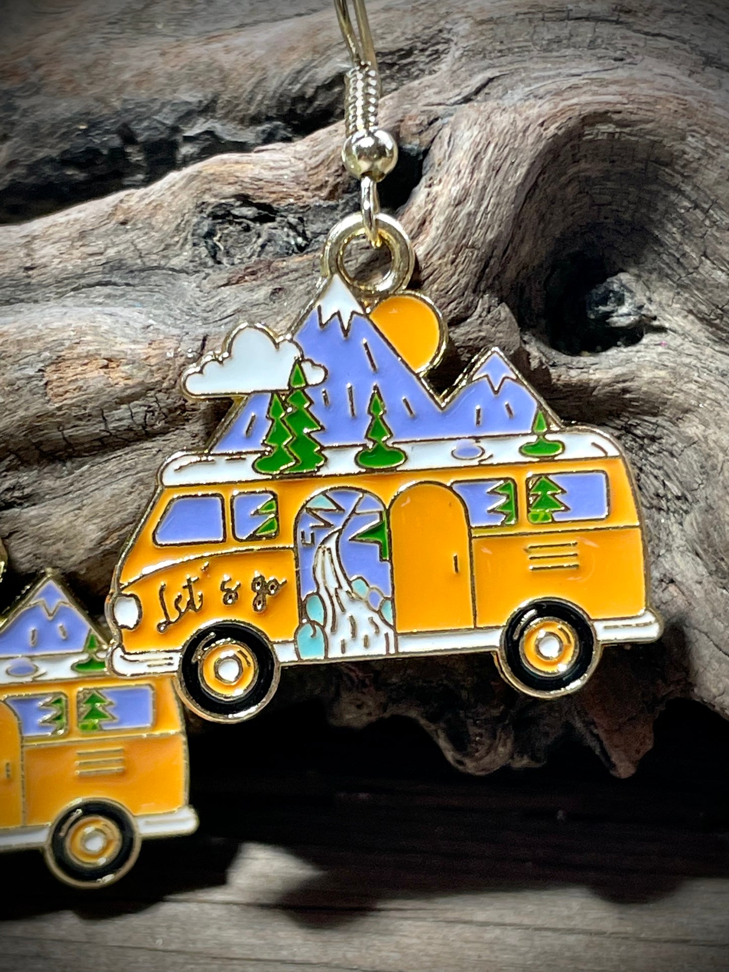 Hippy Bus Earrings Enamel Orange
