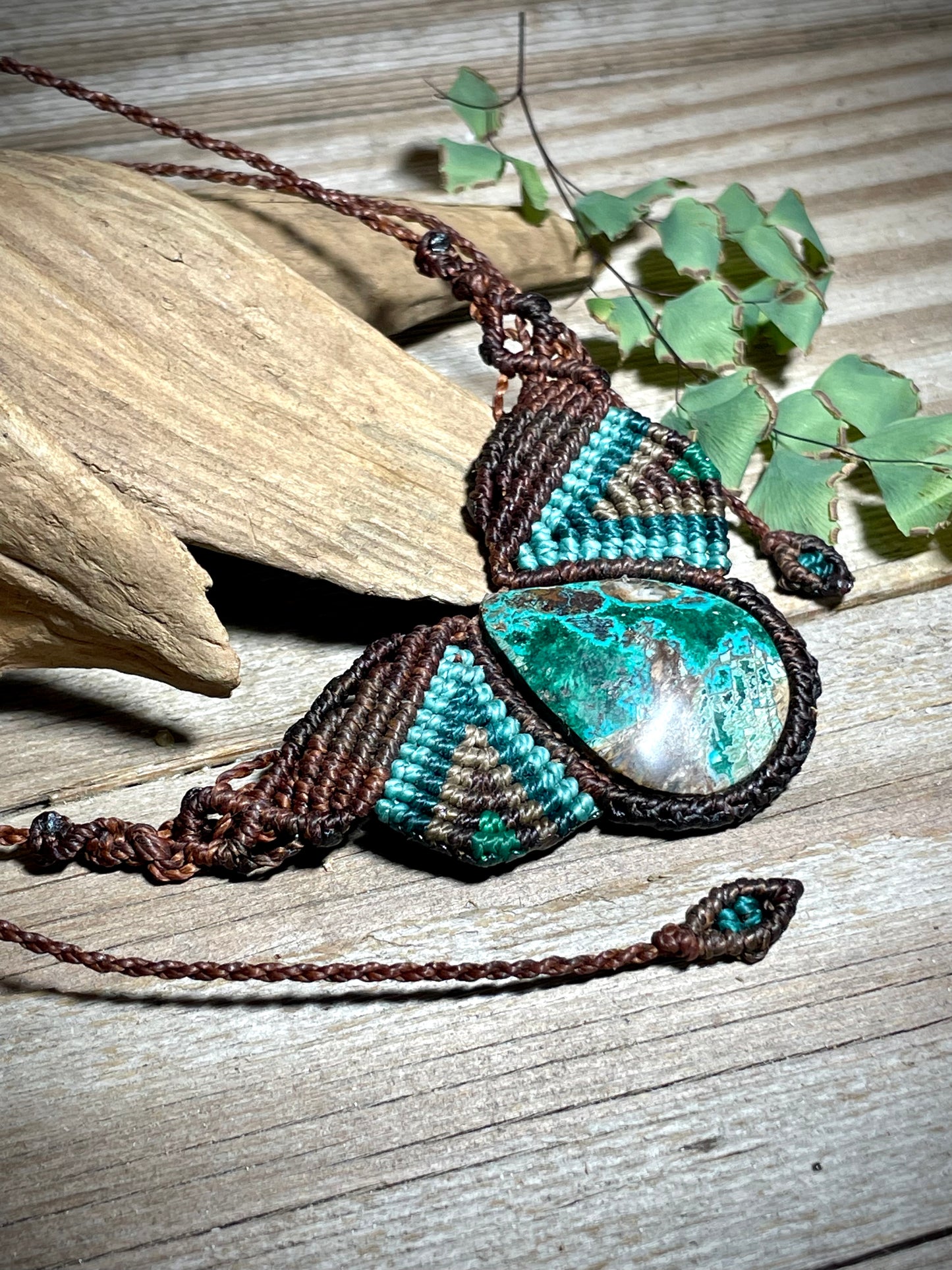 Chrysocolla Drop & Triangles Macrame Necklace