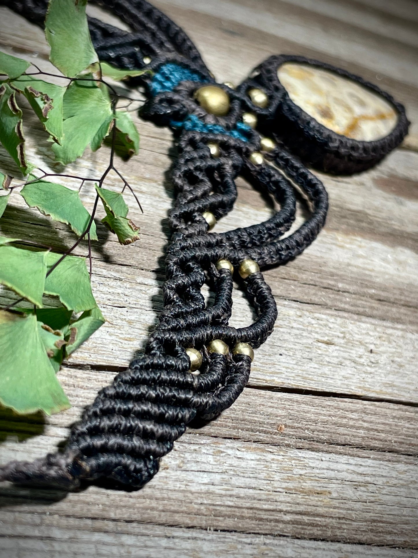 Fossilized Coral Brown Macrame Necklace