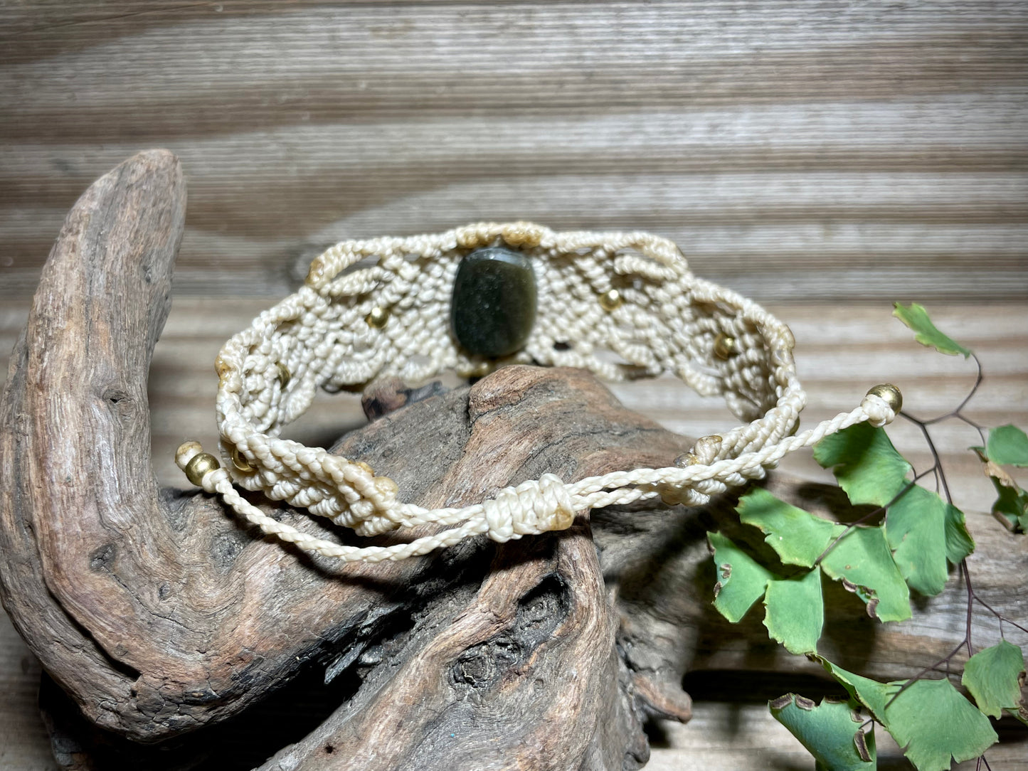 Gold Sheen Obsidian Cream Macrame Bracelet