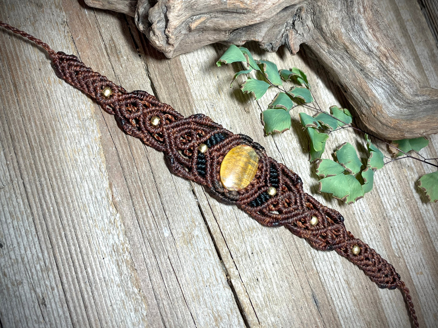 Tiger Eye in Brown Macrame Bracelet
