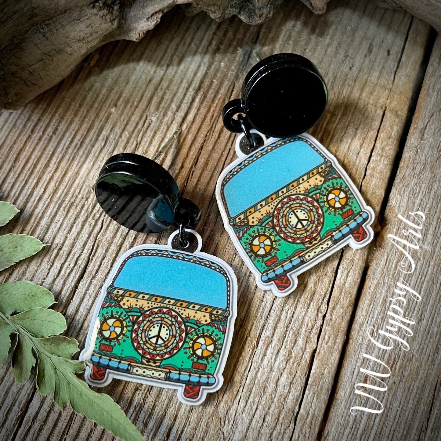 Hippy Bus Earrings Green
