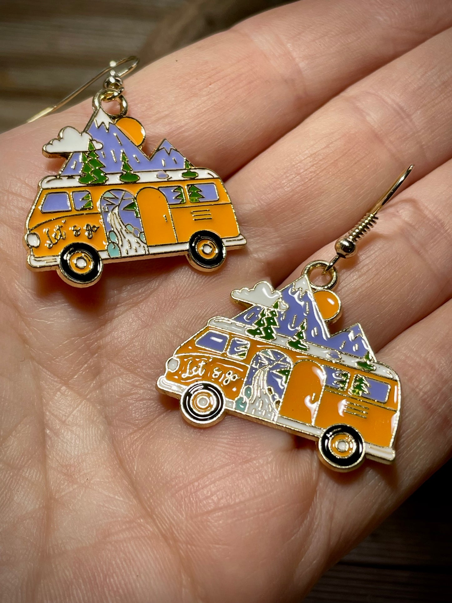 Hippy Bus Earrings Enamel Orange