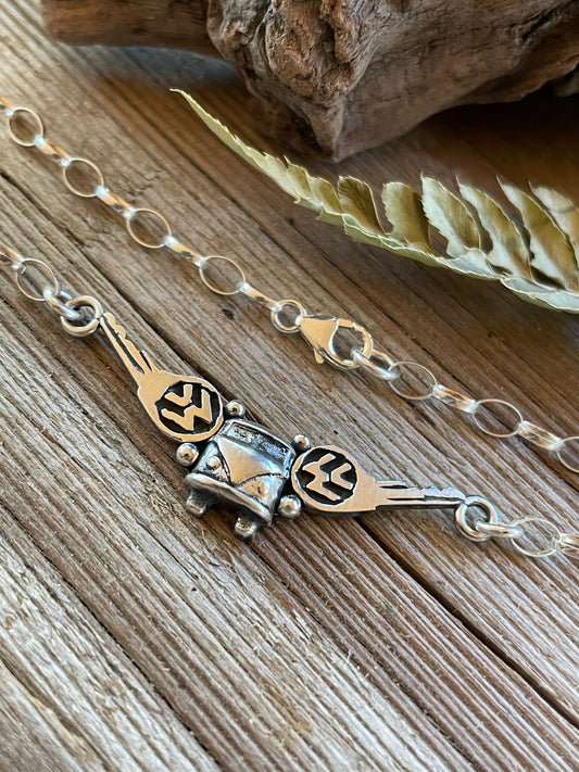 Flying Bus Key Wings Sterling Necklace