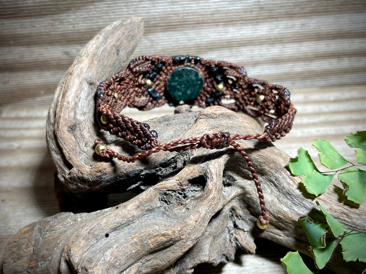 Jade in Brown Macrame Bracelet