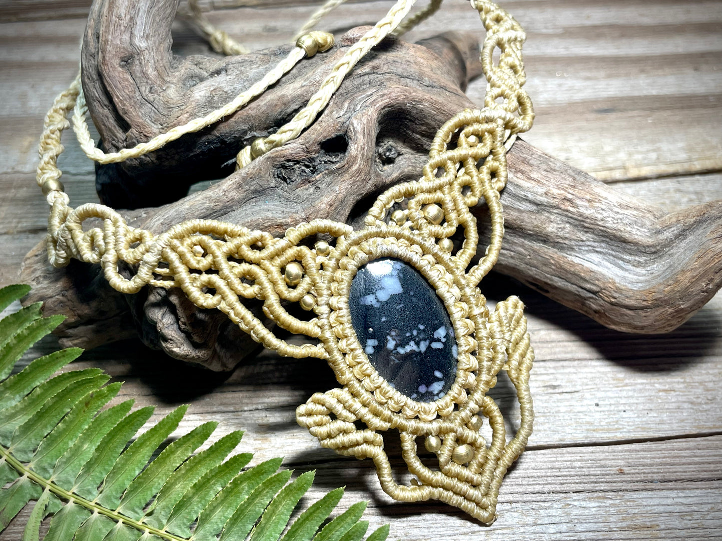 Snowflake Obsidian Macrame Necklace