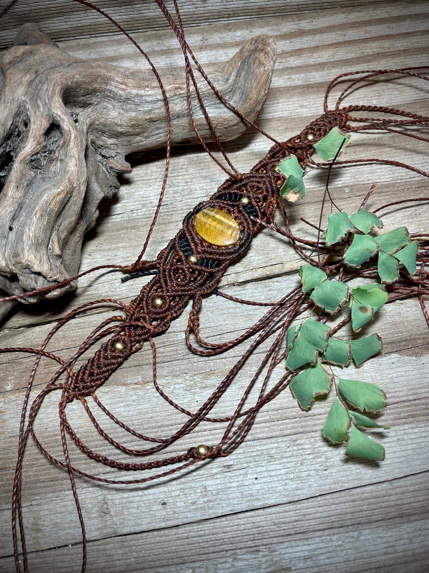 Tiger Eye in Brown Macrame Bracelet