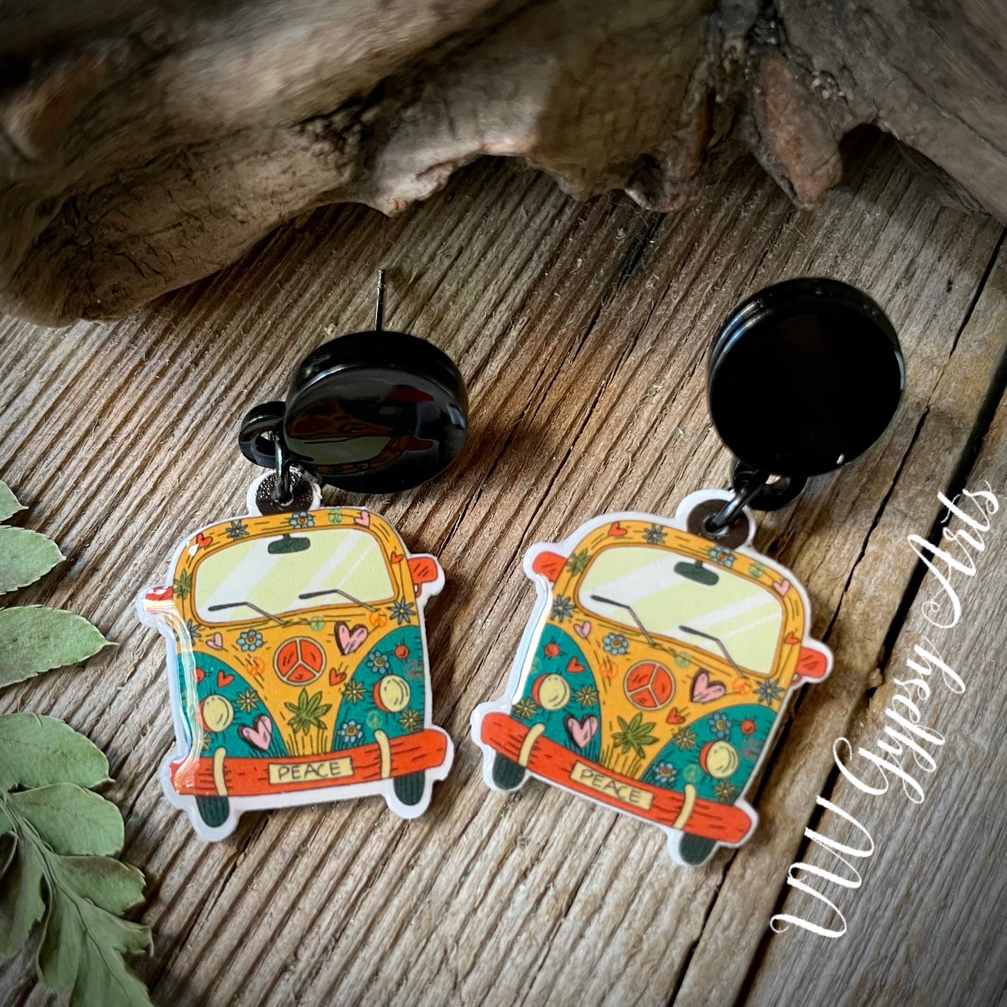 Hippy Bus Earrings Yellow & Green