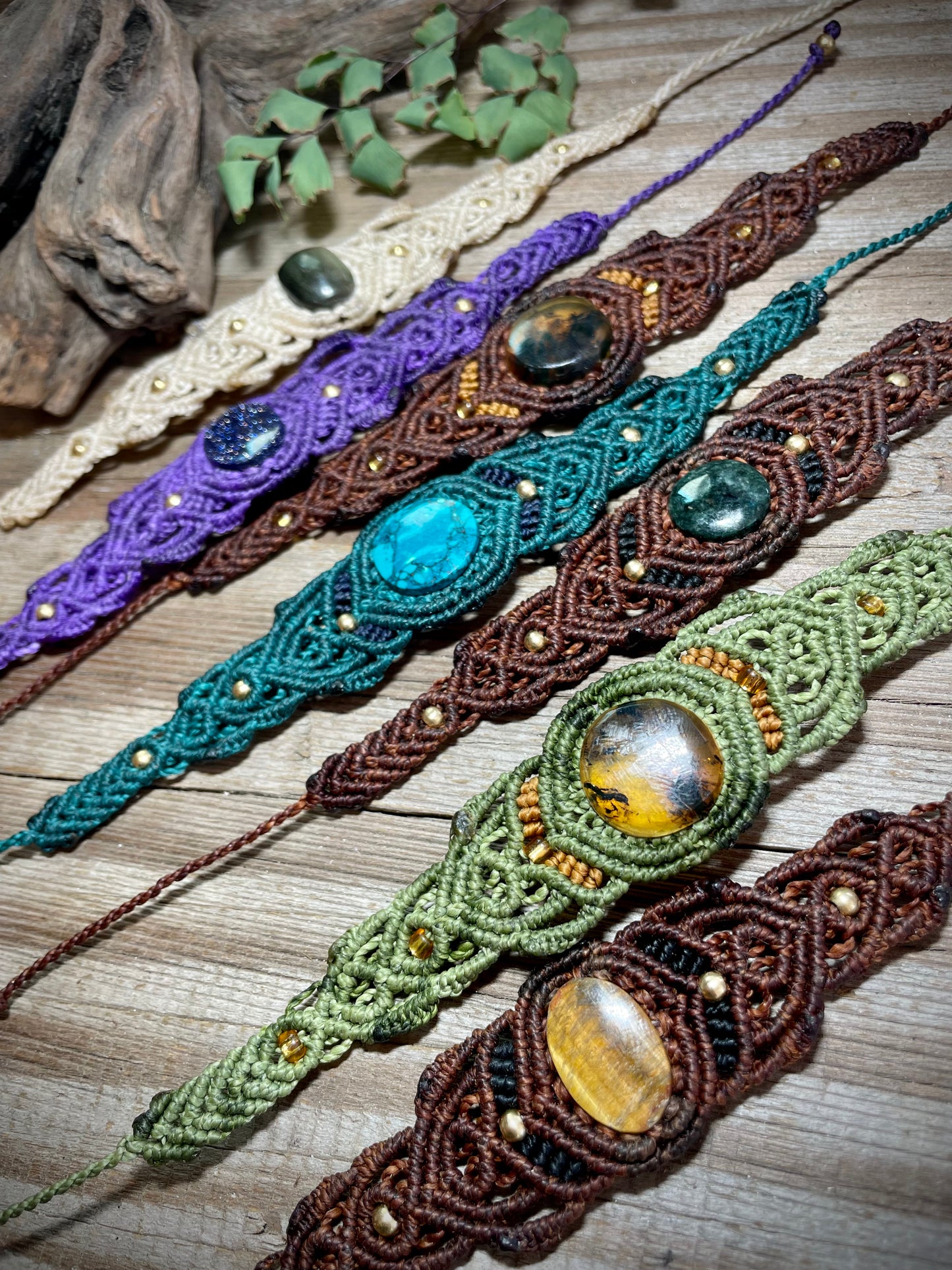 Gold Sheen Obsidian Cream Macrame Bracelet