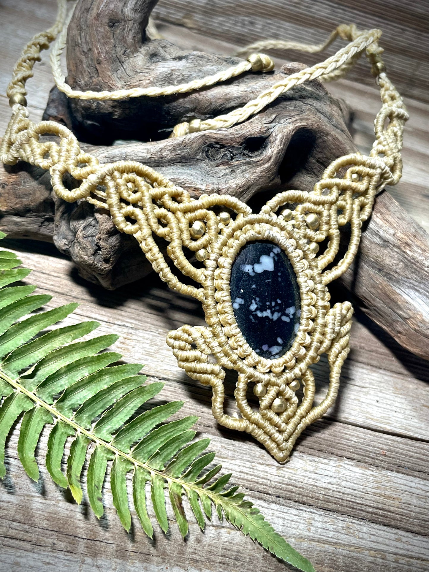 Snowflake Obsidian Macrame Necklace