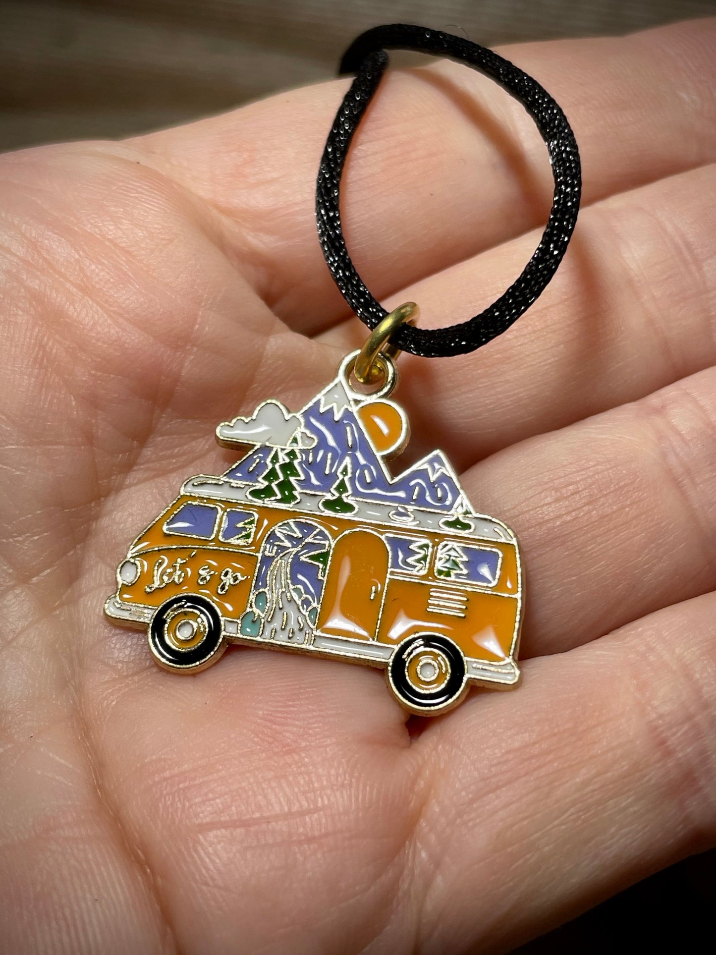 Hippy Bus Necklace Enamel Orange