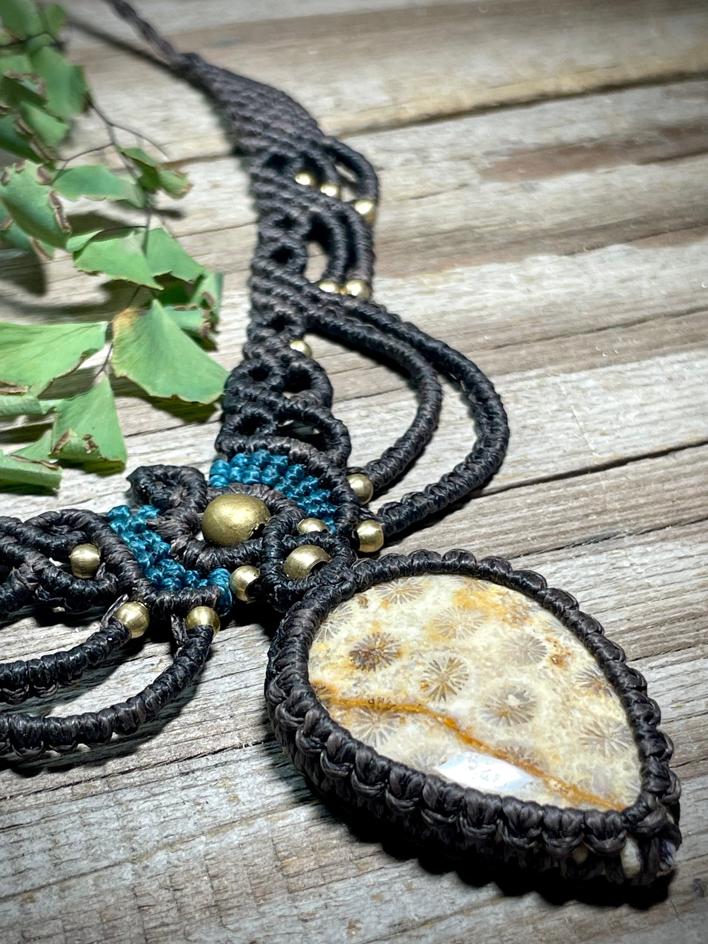 Fossilized Coral Brown Macrame Necklace