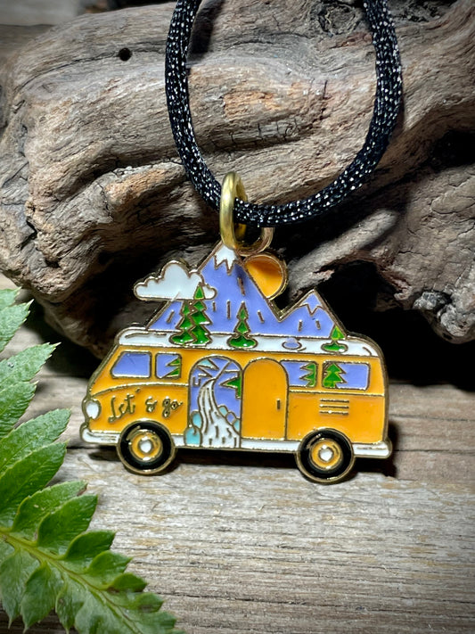 Hippy Bus Necklace Enamel Orange