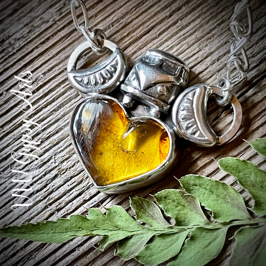 Love Bus Amber Heart & Sterling Necklace