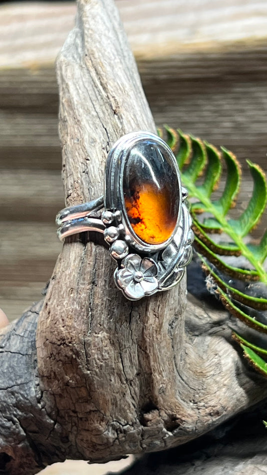 Amber Henna Sterling Silver Ring 7.5