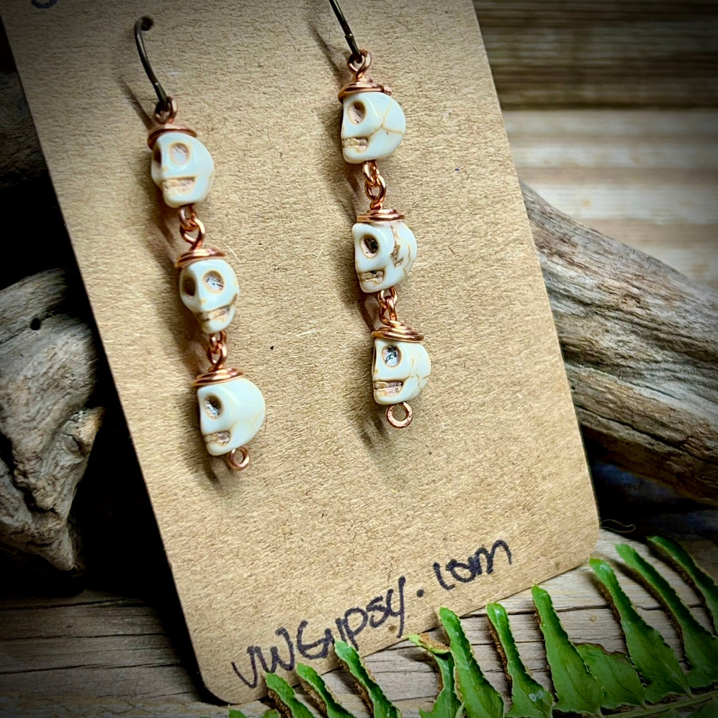 Skull Chain Earrings Copper