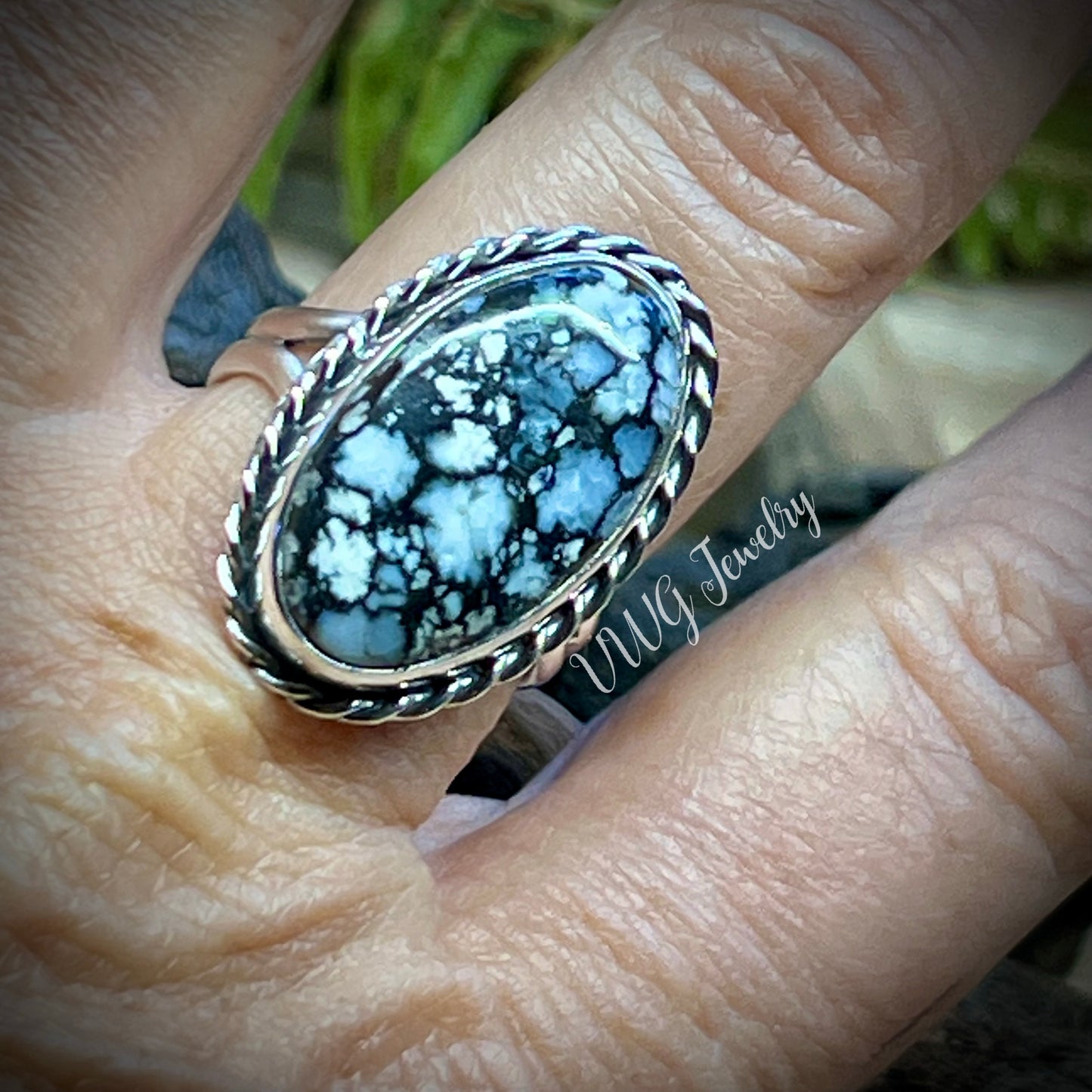 White Buffalo Turquoise Sterling Silver Ring Size 8