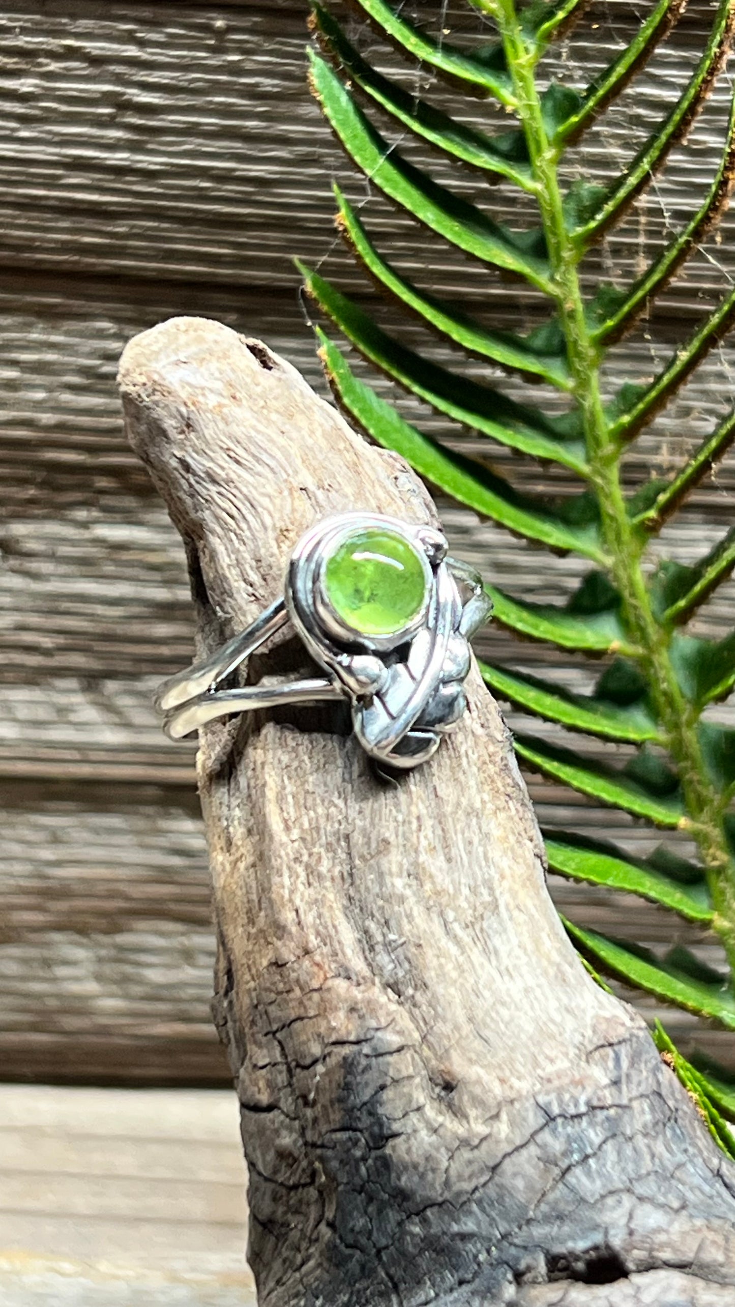 Peridot & Leaf Sterling Silver Rings