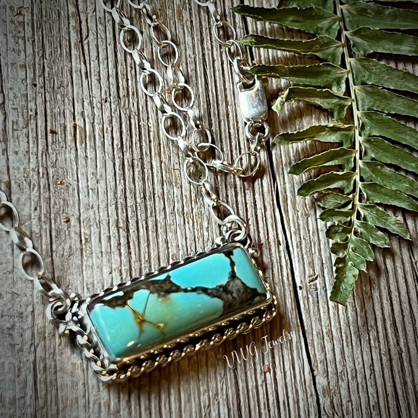 Turquoise Rectangle Sterling Silver .925 Pendant Necklace