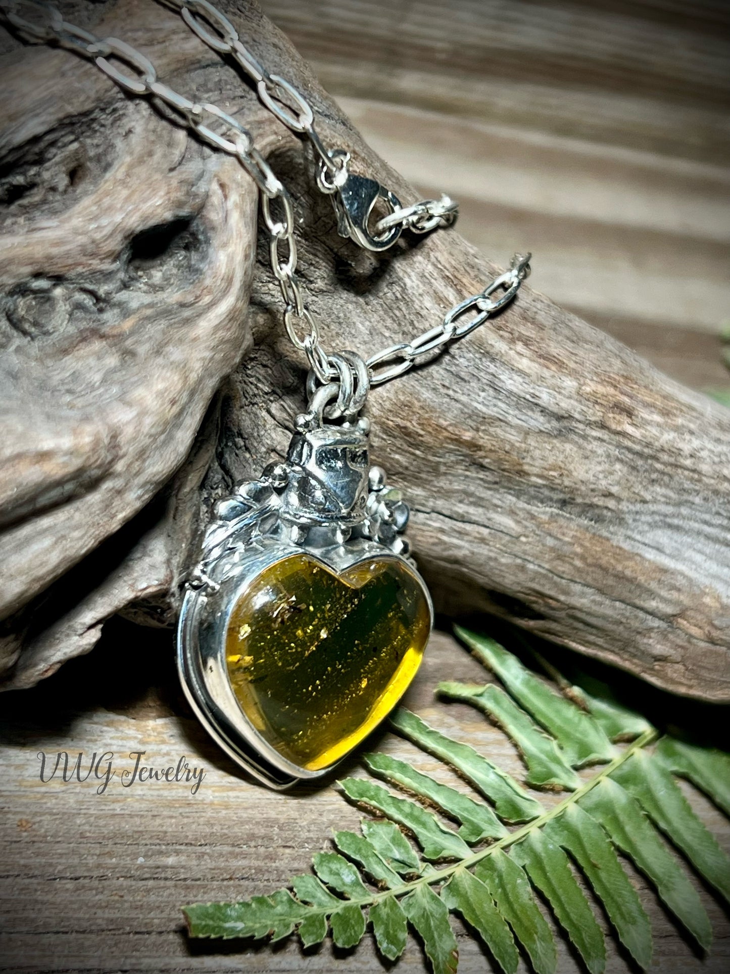 Love Bus Amber Heart & Sterling Necklace