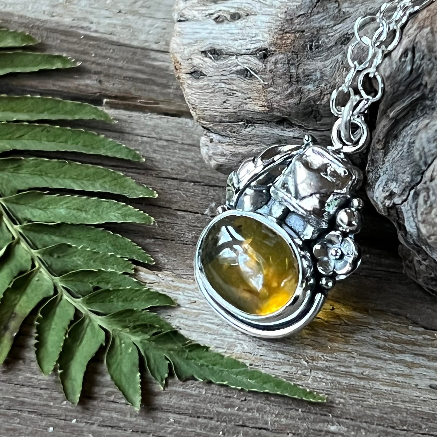 Love Bus Amber Oval & Sterling Necklace