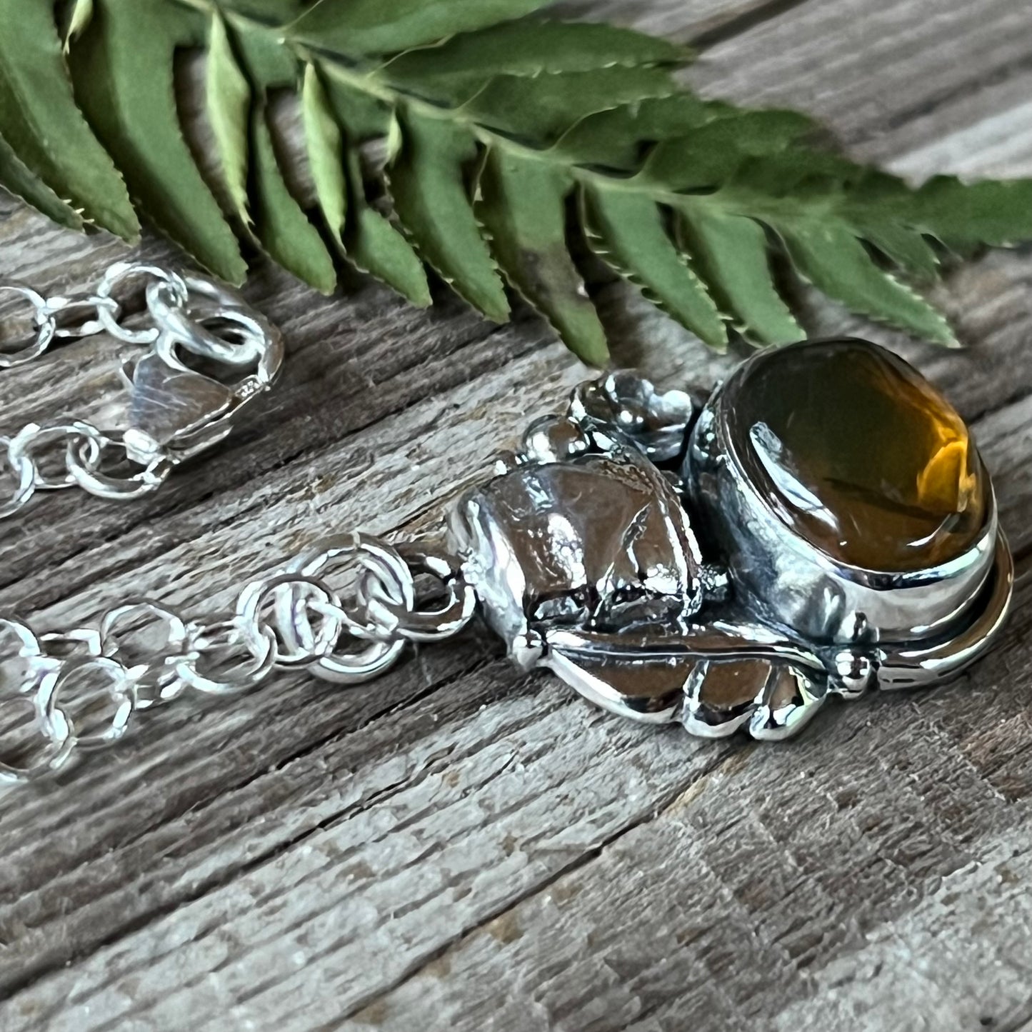 Love Bus Amber Oval & Sterling Necklace