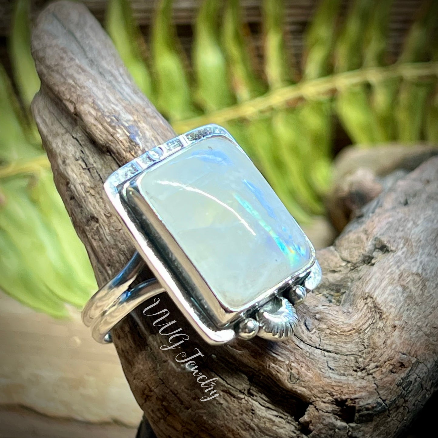 Moonstone Rectangular Sterling Silver Rings