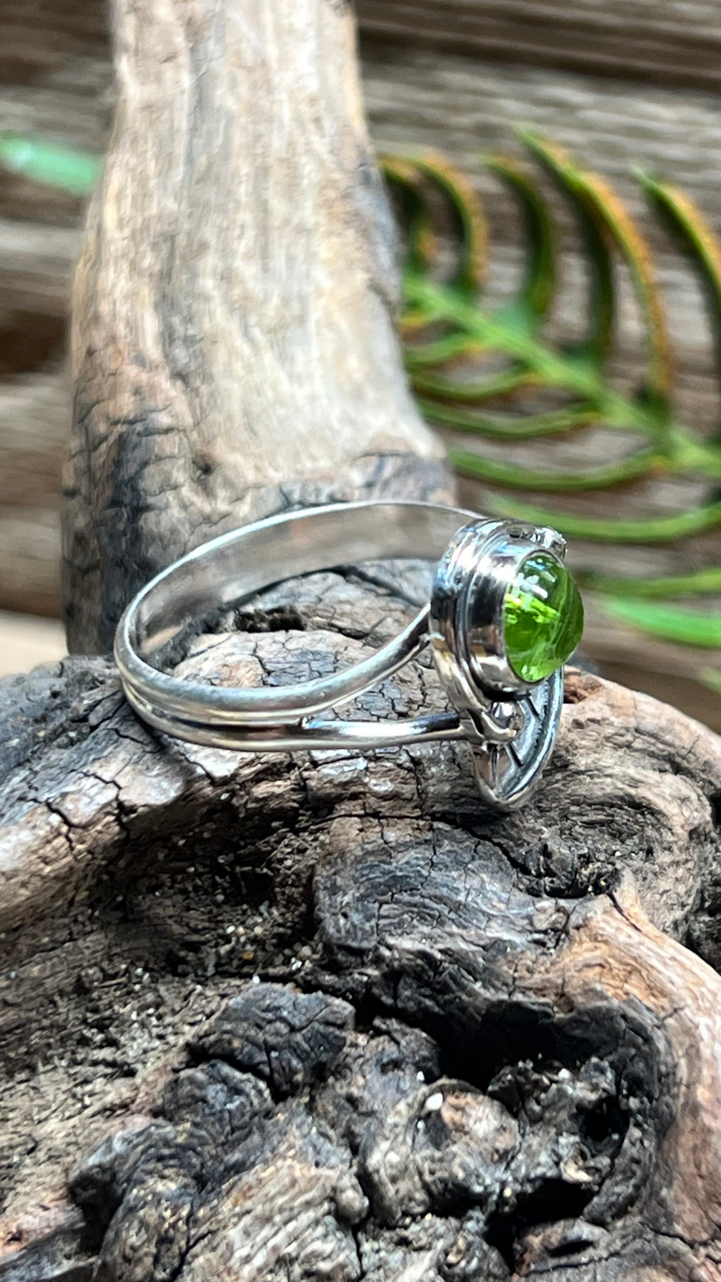 Peridot & Leaf Sterling Silver Rings