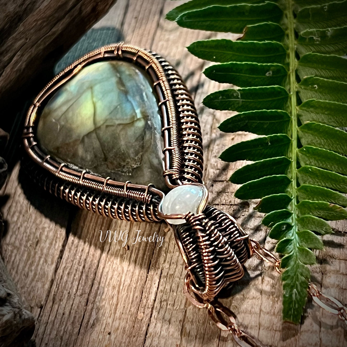 Labradorite & Moonstone Wire Wrap Pendant