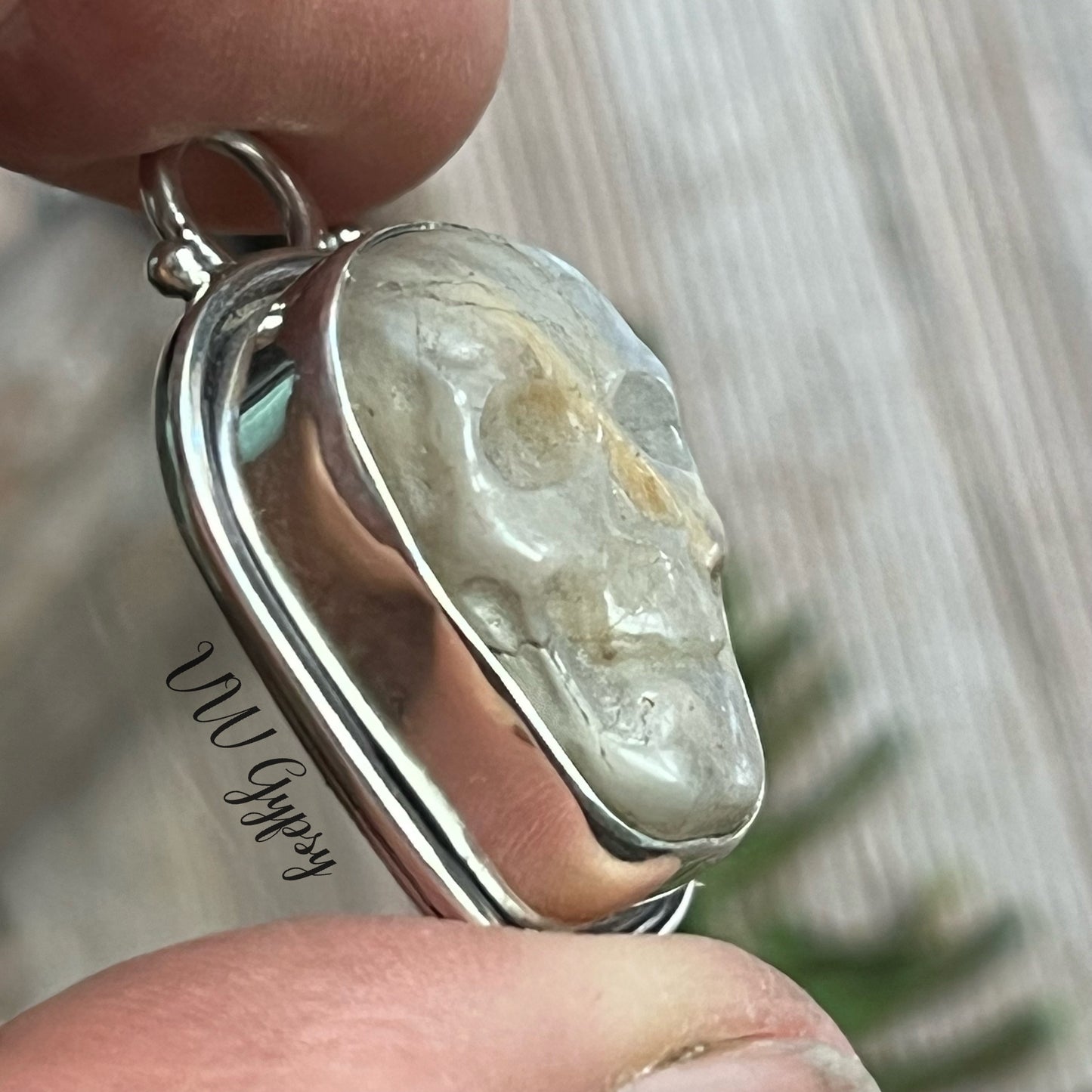 Moonstone Skull Sterling Silver Pendant