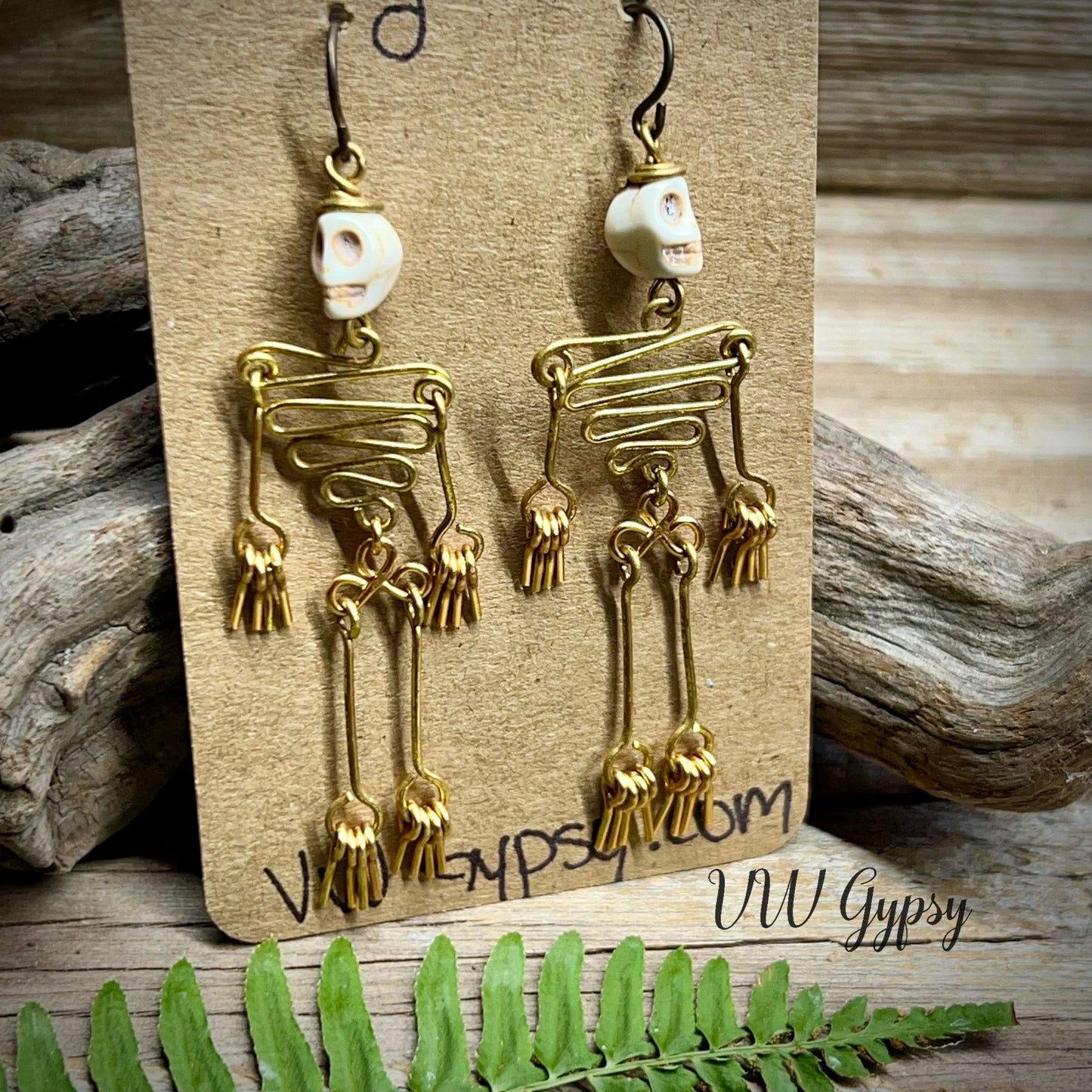 Dancing Skeleton Articulated Earrings Sterling Silver & Copper w Skull Beads