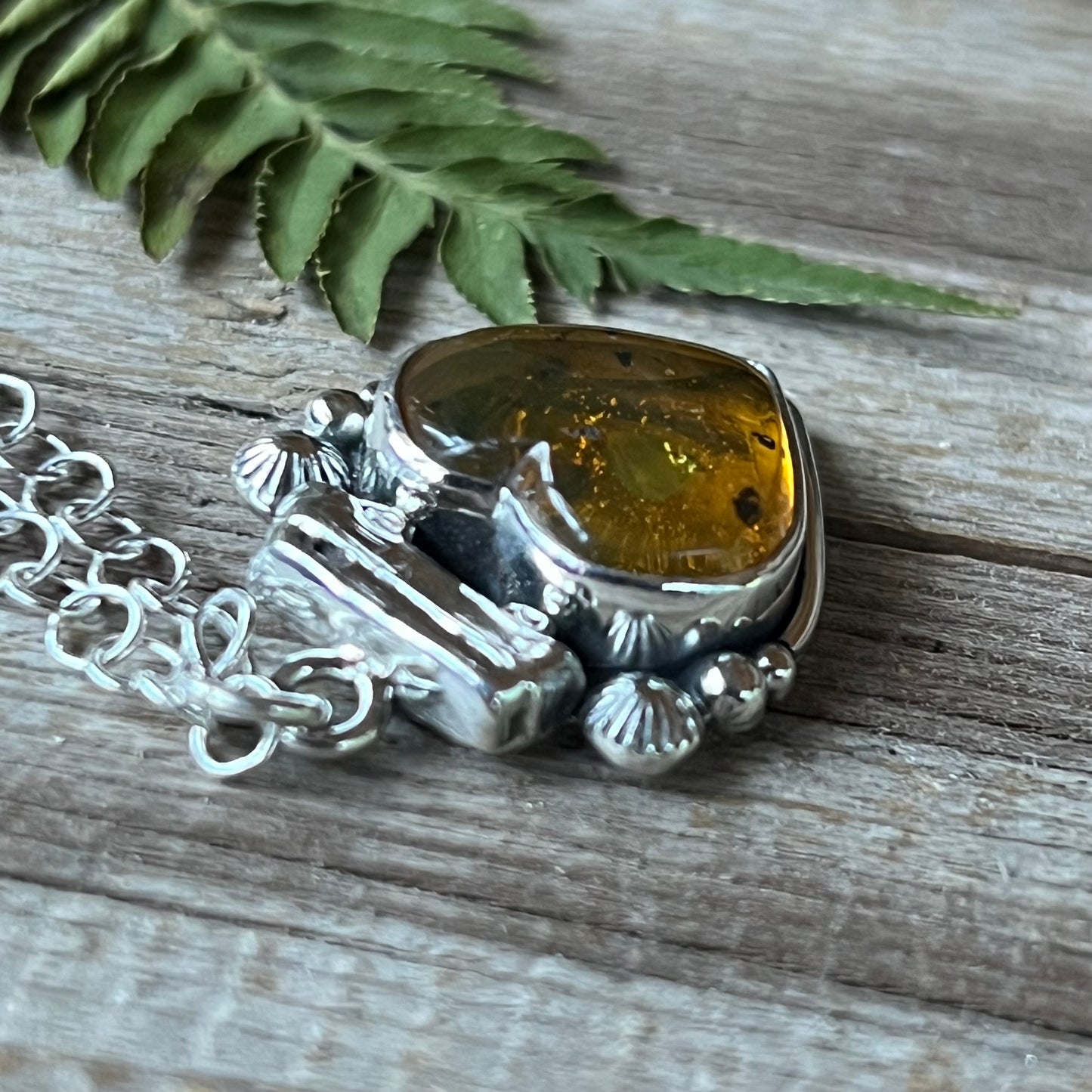 Love Bus Amber Heart & Sterling Necklace