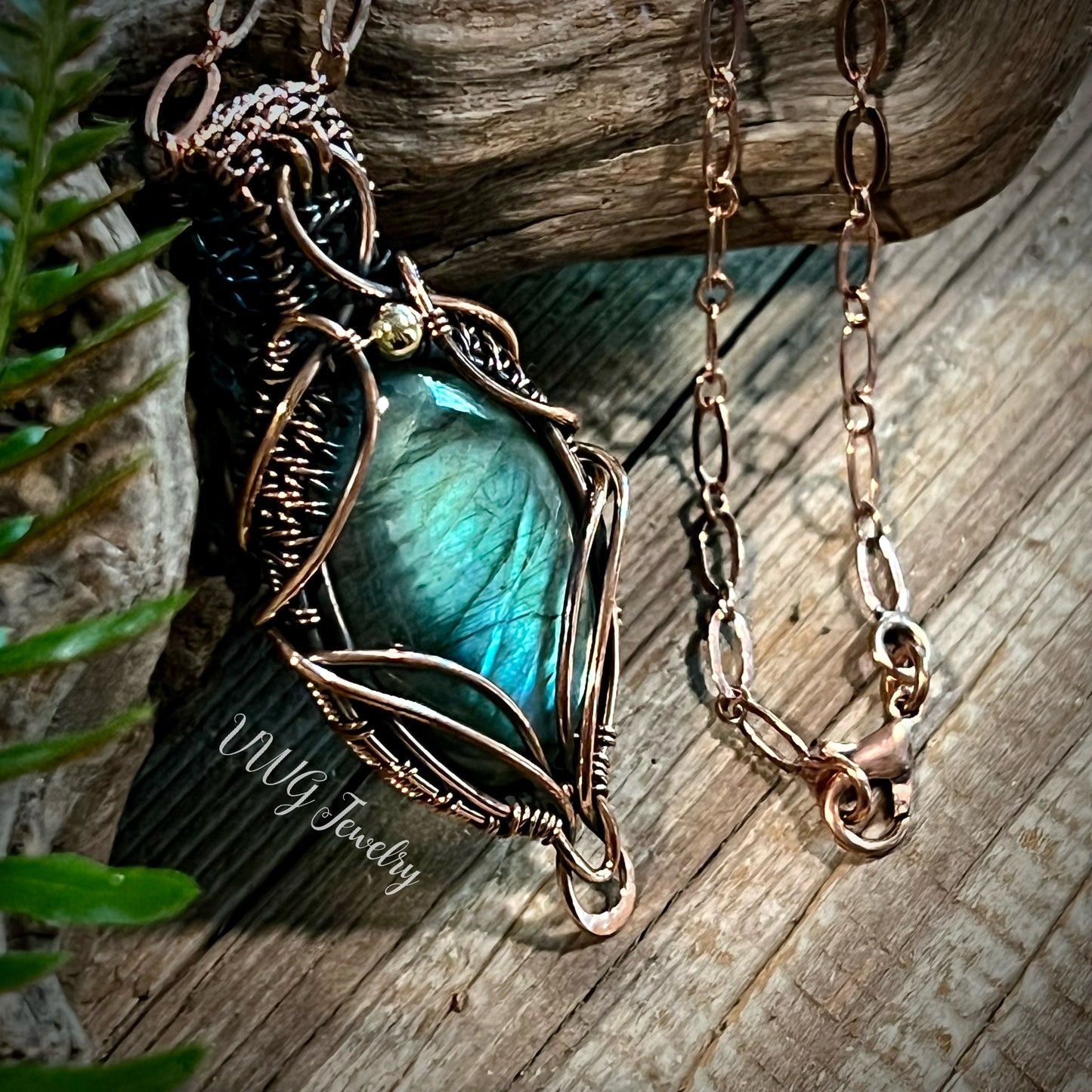 Blue & Yellow Labradorite Wire Wrap Pendant