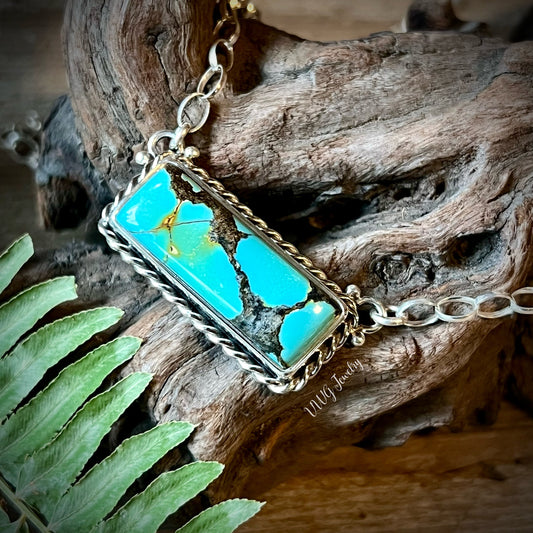 Turquoise Rectangle Sterling Silver .925 Pendant Necklace