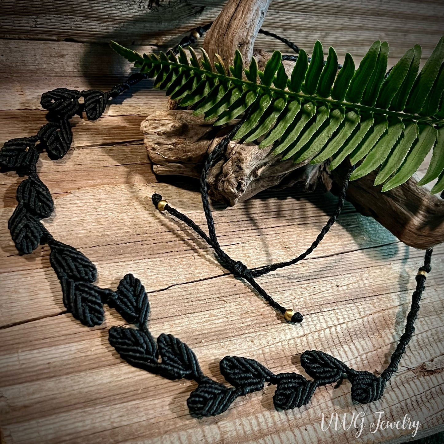 Black Leaf Macrame Necklace