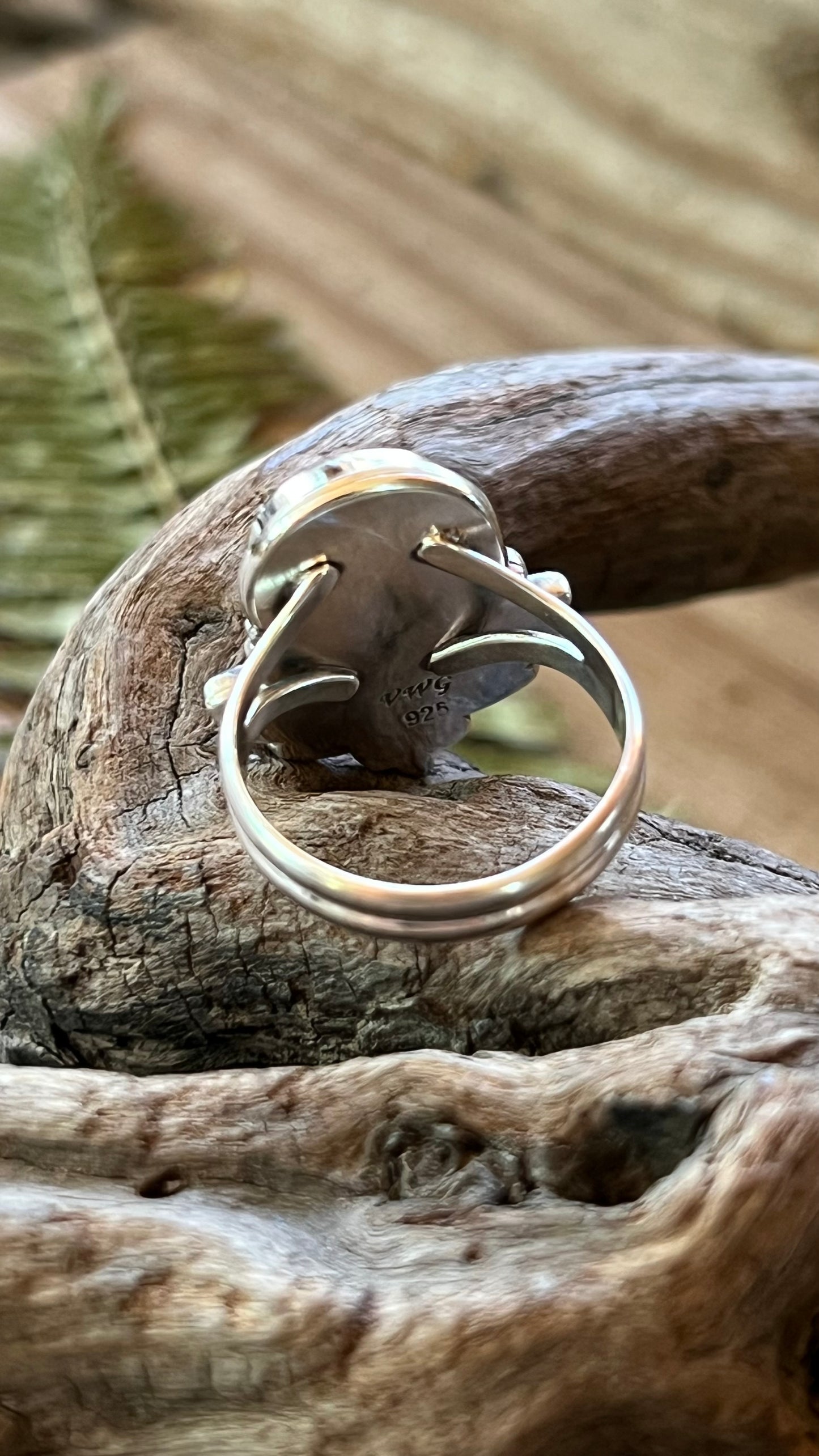 Amber Henna sm Flower Sterling Silver Ring 7.5