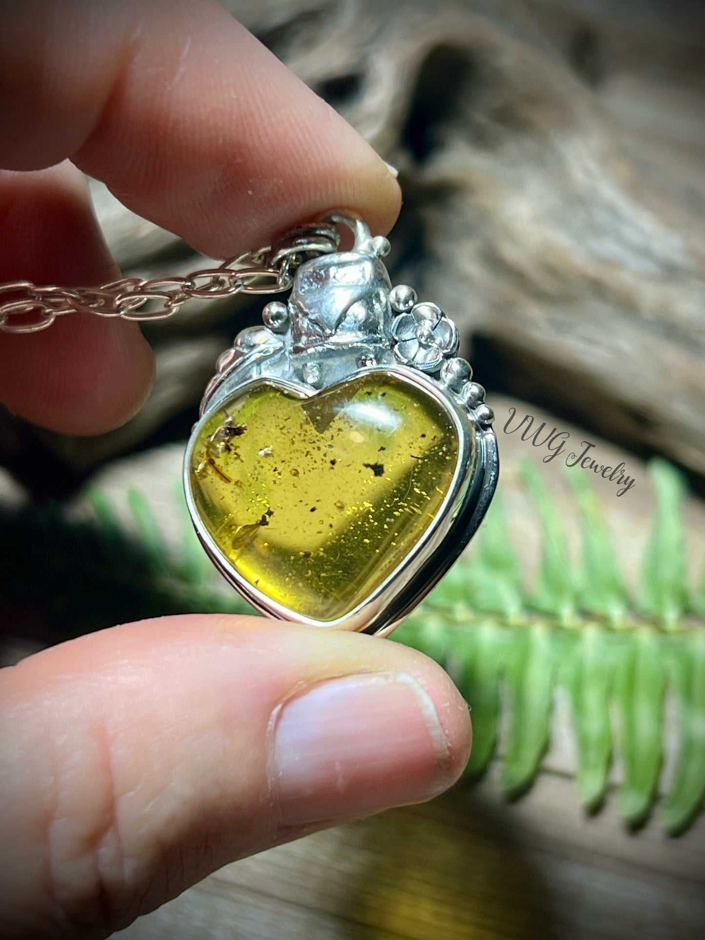 Love Bus Amber Heart & Sterling Necklace