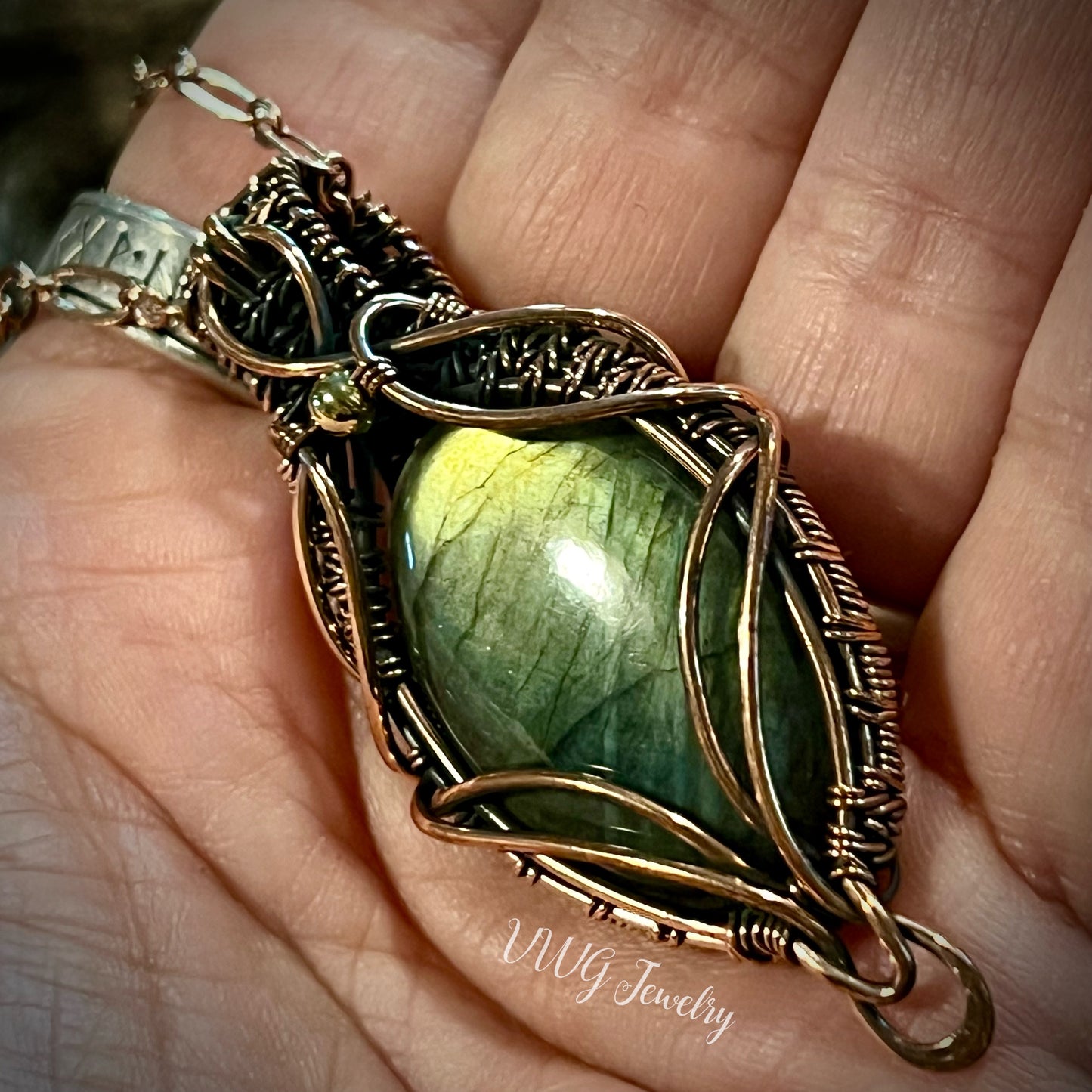 Blue & Yellow Labradorite Wire Wrap Pendant