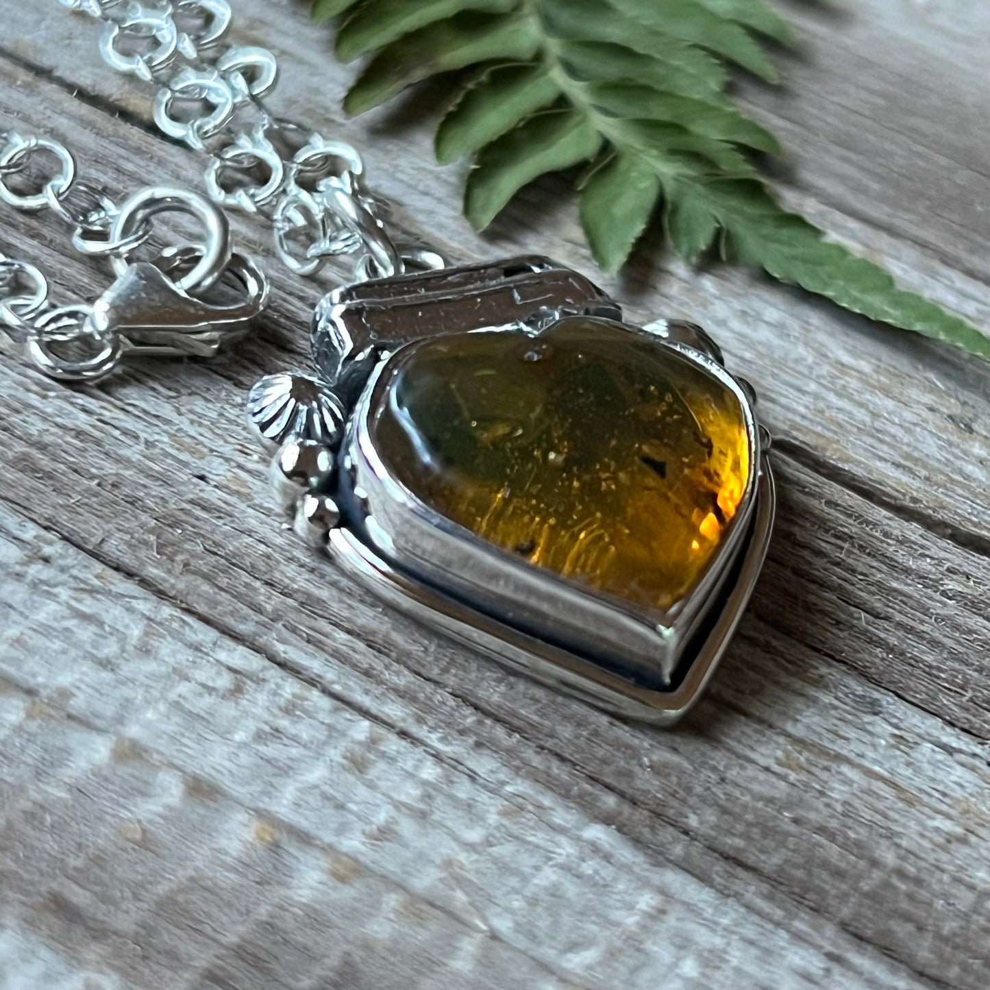 Love Bus Amber Heart & Sterling Necklace