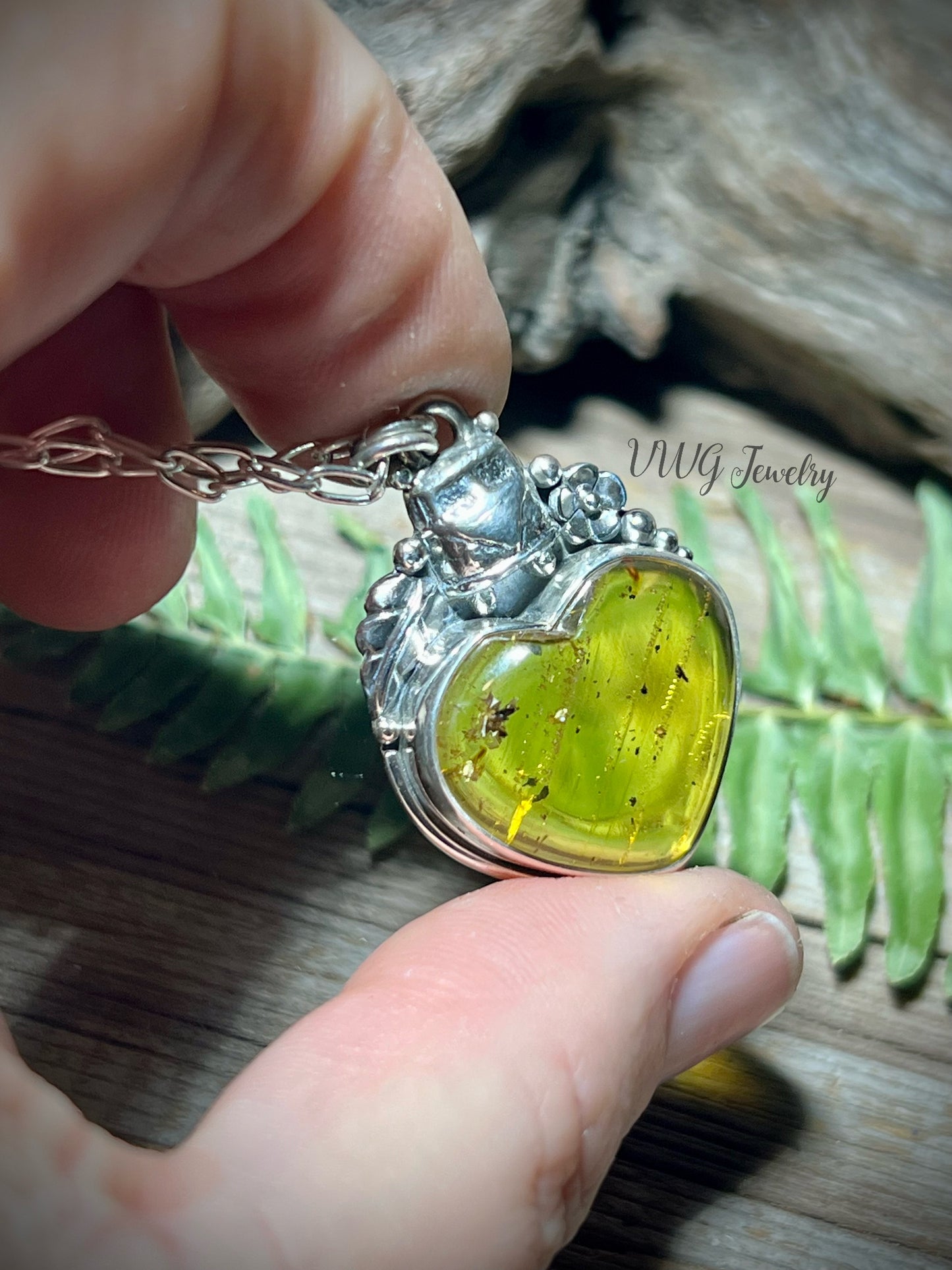 Love Bus Amber Heart & Sterling Necklace