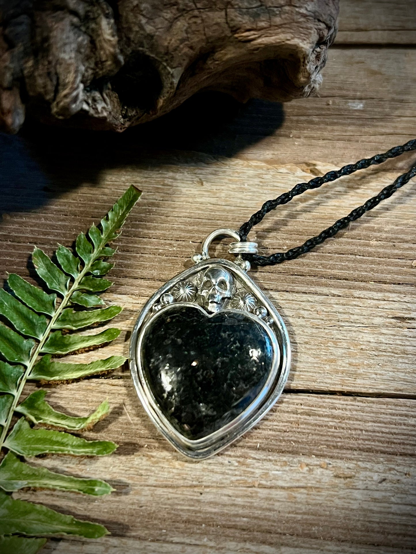 Nuummite Heart & Skull Sterling Silver Pendant