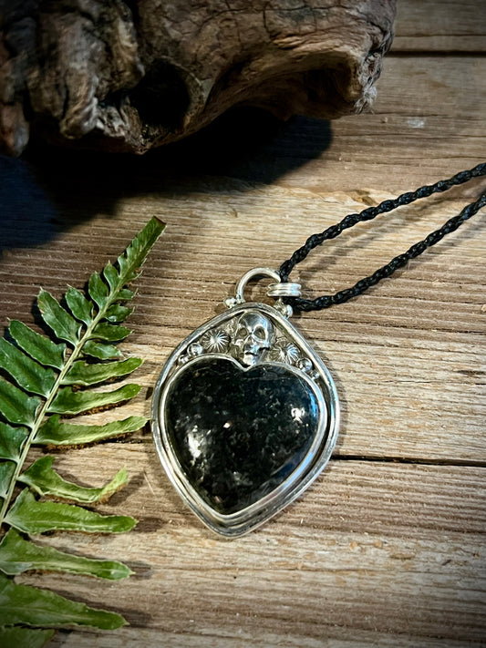 Nuummite Heart & Skull Sterling Silver Pendant