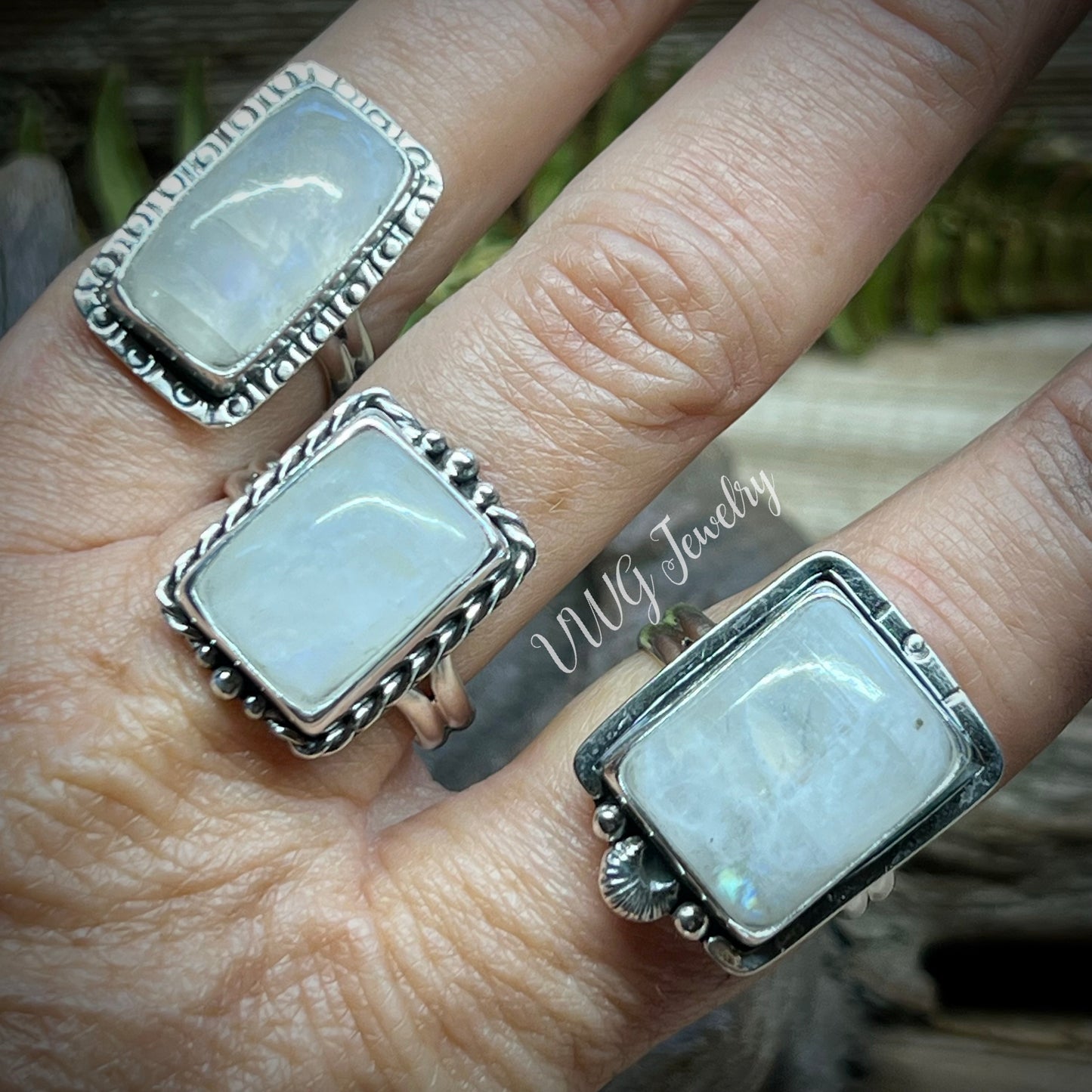 Moonstone Rectangular Sterling Silver Rings