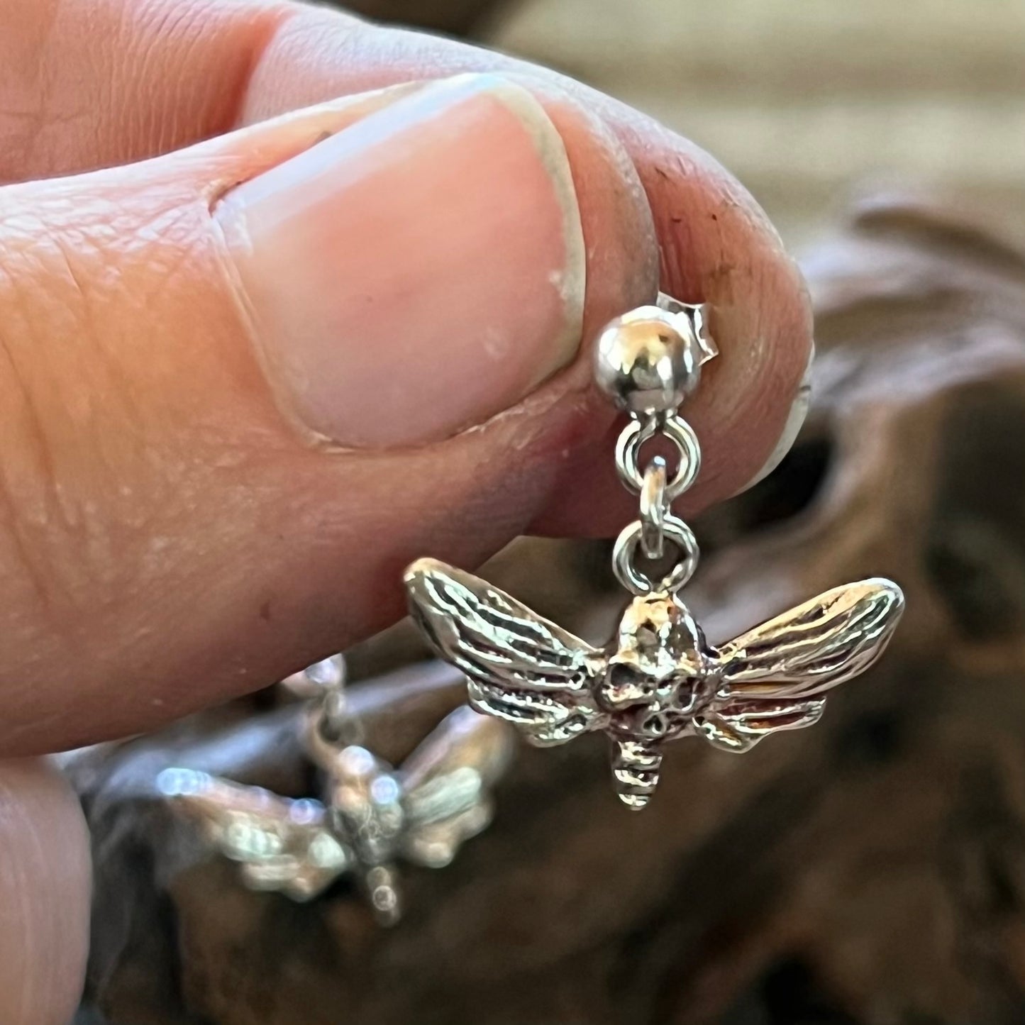 Death’s Head Hawks Moth Sterling Silver Earrings Handmade Gothic Jewelry