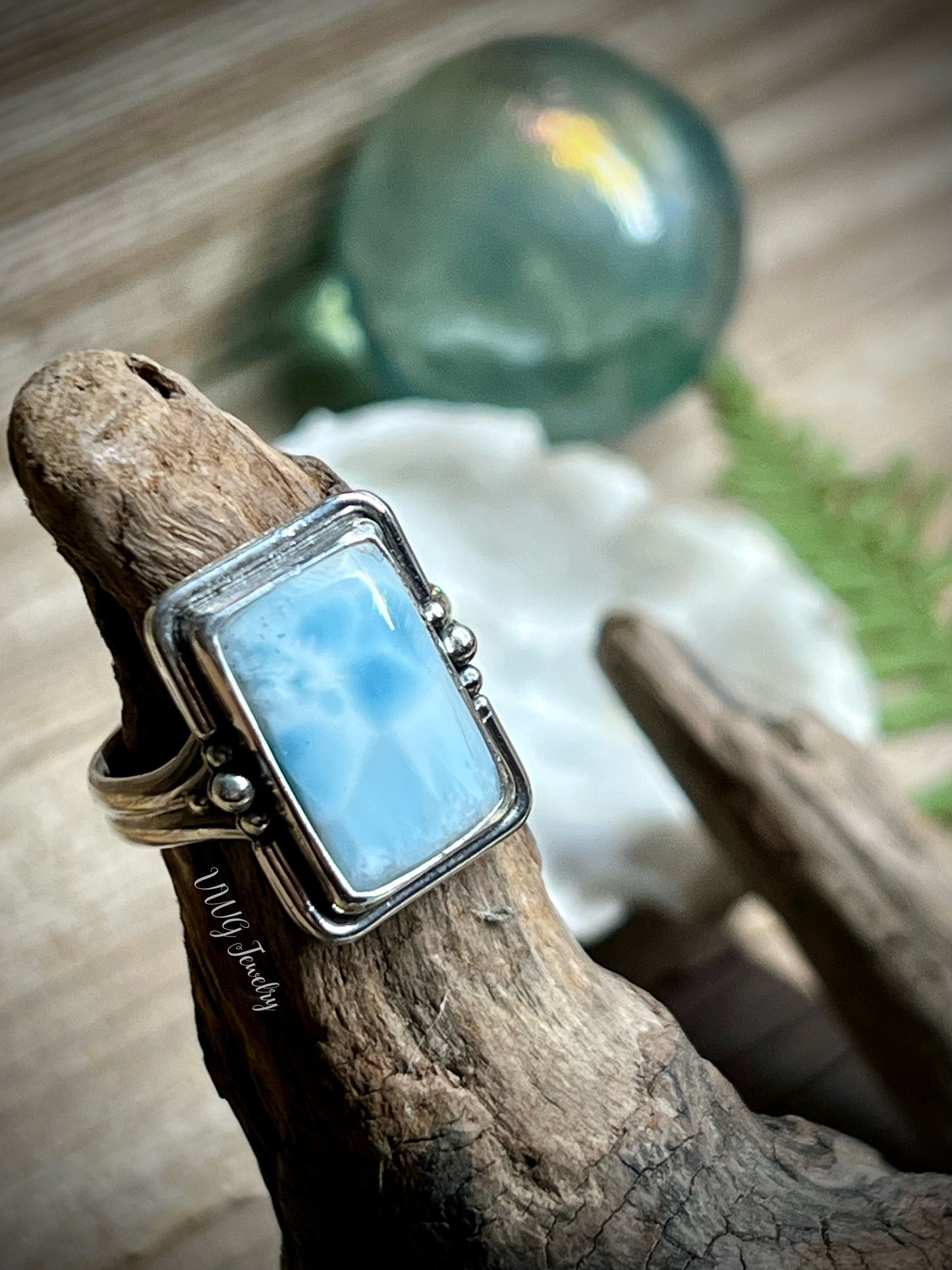 Larimar Sterling Silver Rectangle Ring Size 8.5