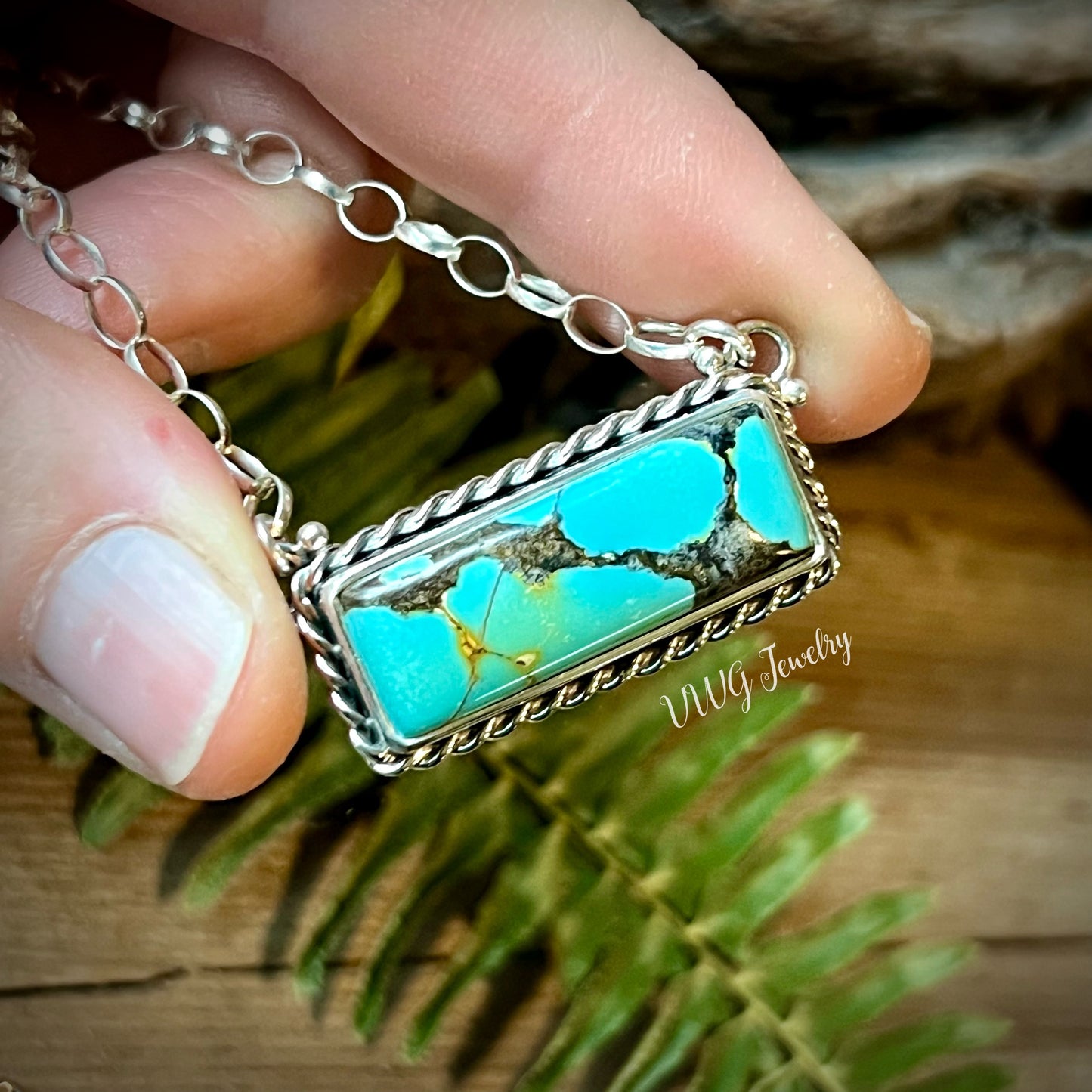 Turquoise Rectangle Sterling Silver .925 Pendant Necklace