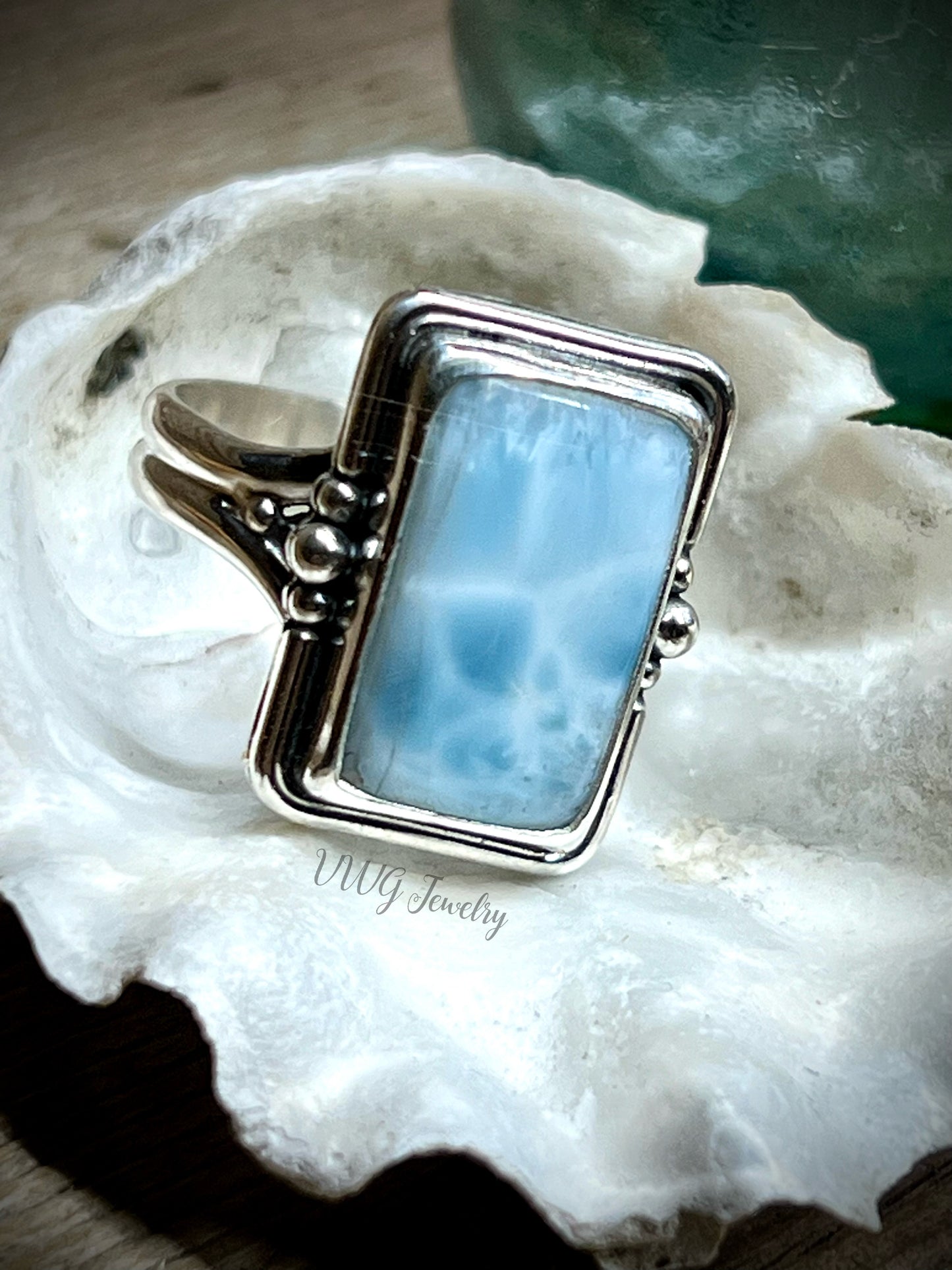 Larimar Sterling Silver Rectangle Ring Size 8.5