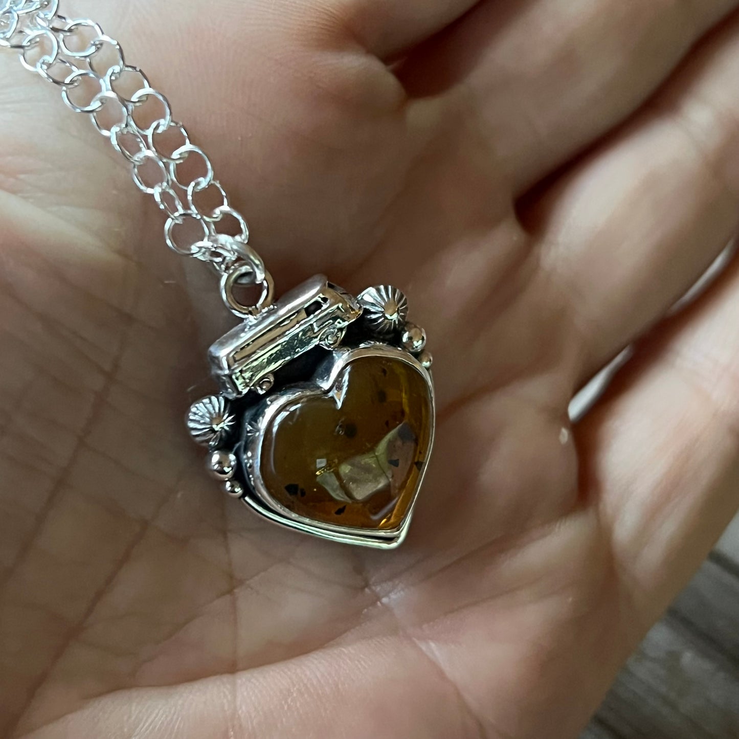 Love Bus Amber Heart & Sterling Necklace